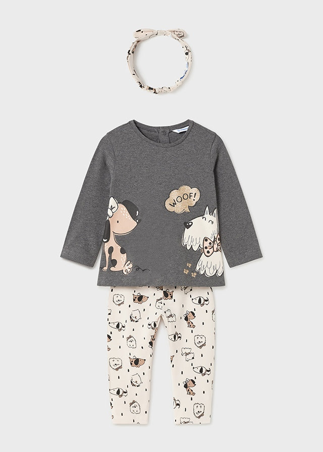AW23 Mayoral Beige & Grey 'Woof' Two Dogs Animal Leggings Set With Hea –  Theodore Couture
