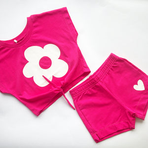 SS25 Agatha Ruiz De La Prada Junior Pink Flower & Heart Shorts Set