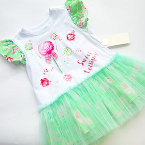 SS25 Daga Pink Green & White 'Sweet Lollipop' Tulle Frill Dress