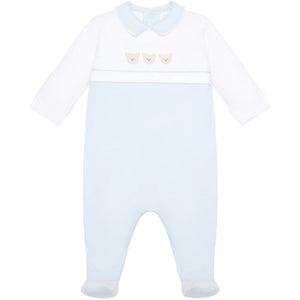 SS25 Emile Et Rose JASPER Pale Blue & White Teddies Babygrow