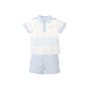 SS25 Tutto Piccolo Blue & White Logo Polo & Shorts Set