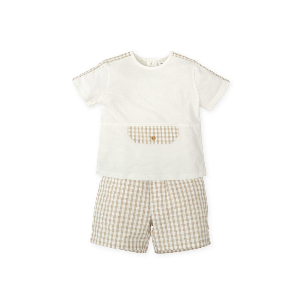 SS25 Tutto Piccolo Beige & White Check Shorts Set