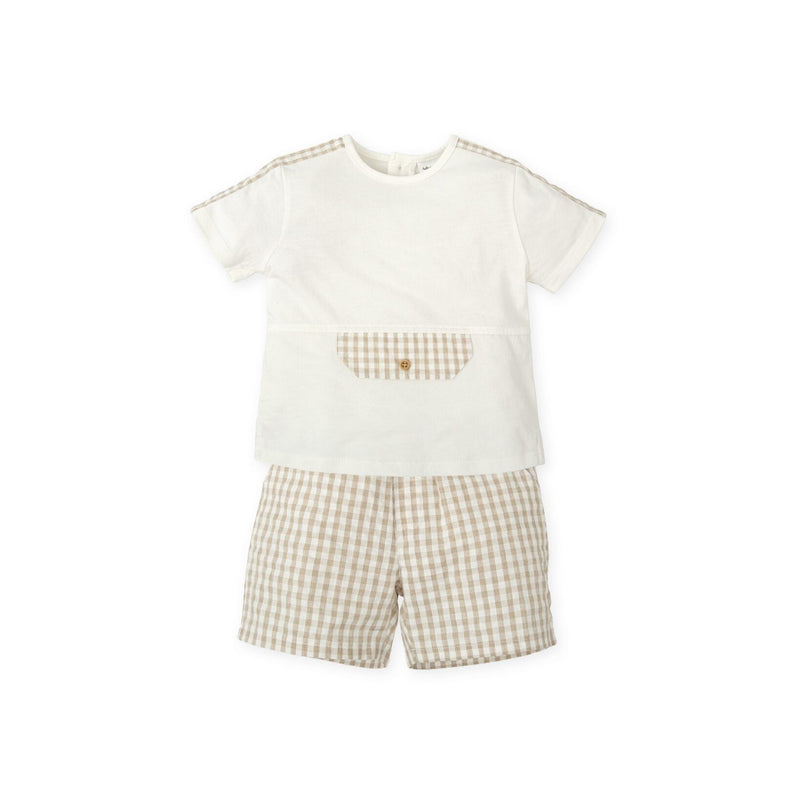 SS25 Tutto Piccolo Beige & White Check Shorts Set