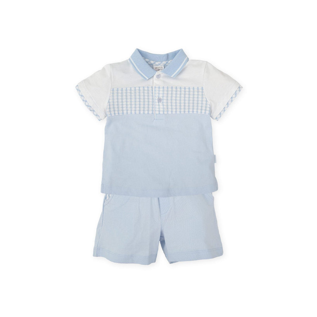 SS25 Tutto Piccolo Blue & White Check Polo & Shorts Set