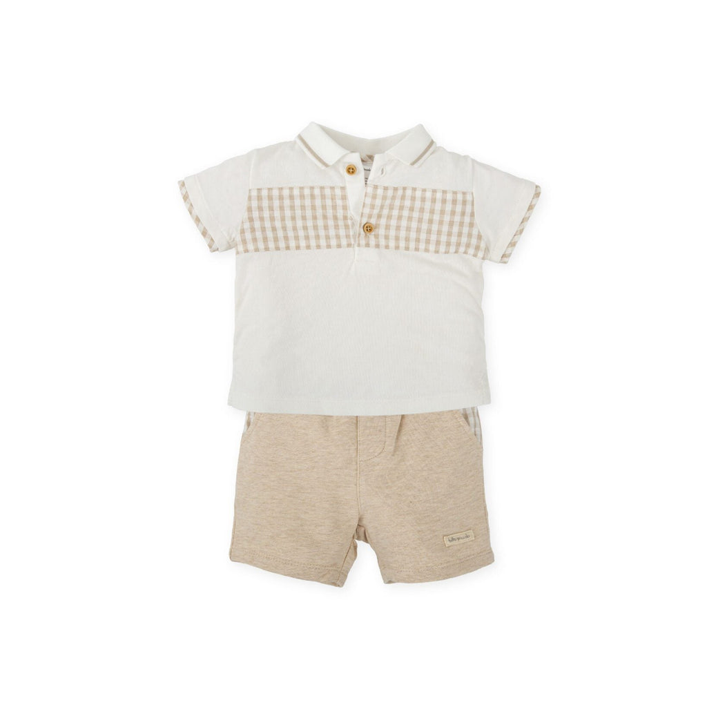 SS25 Tutto Piccolo Beige & White Check Polo & Shorts Set