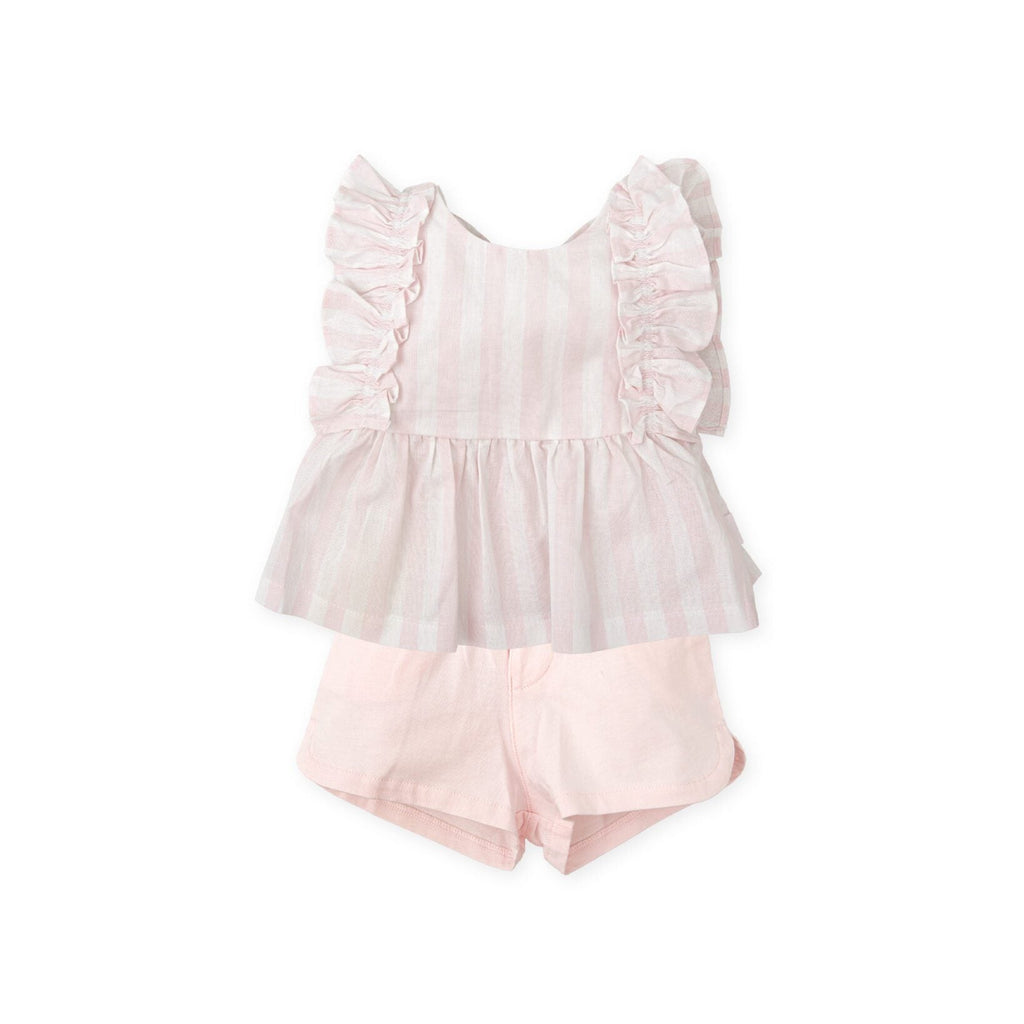 SS25 Tutto Piccolo Pink & White Stripe Frill Shorts Set