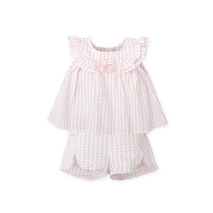 SS25 Tutto Piccolo Pink & White Check Frill Shorts Set