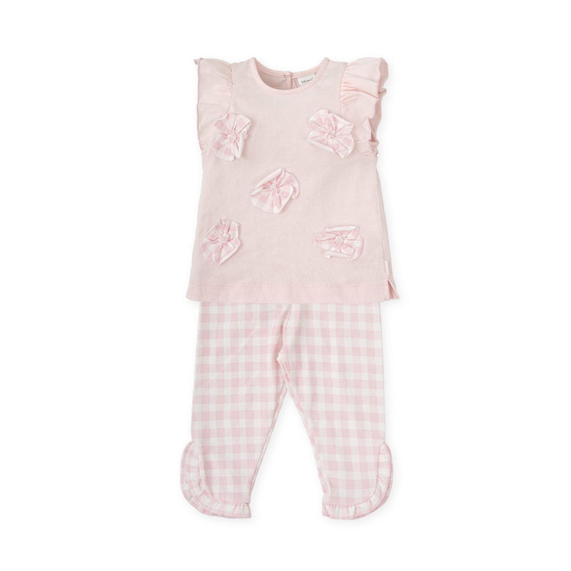 SS25 Tutto Piccolo Pink & White Floral Check Frill Leggings Set