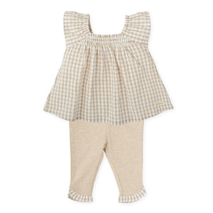 SS25 Tutto Piccolo Beige & White Check Frill Leggings Set