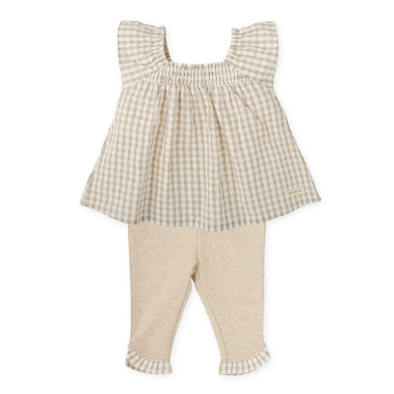 SS25 Tutto Piccolo Beige & White Check Frill Leggings Set