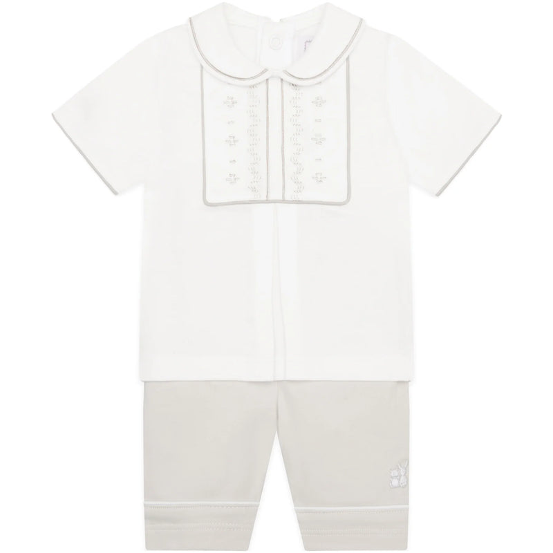 SS25 Emile Et Rose JAKE Stone & White Embroidered Panel Shorts Set