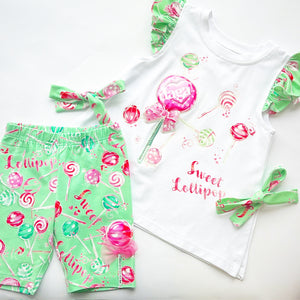 SS25 Daga Pink Green & White 'Sweet Lollipop' Frill Leggings Set