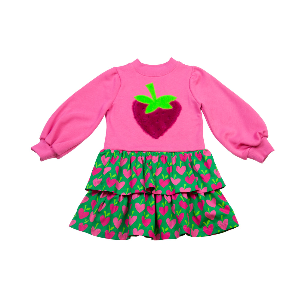 AW24 Agatha Ruiz De La Prada Pink & Green Faux Fur Strawberry Pattern Dress