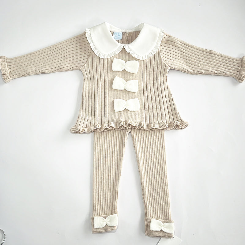 AW24 Granlei Beige Triple Bow Frill Collar Legging Set