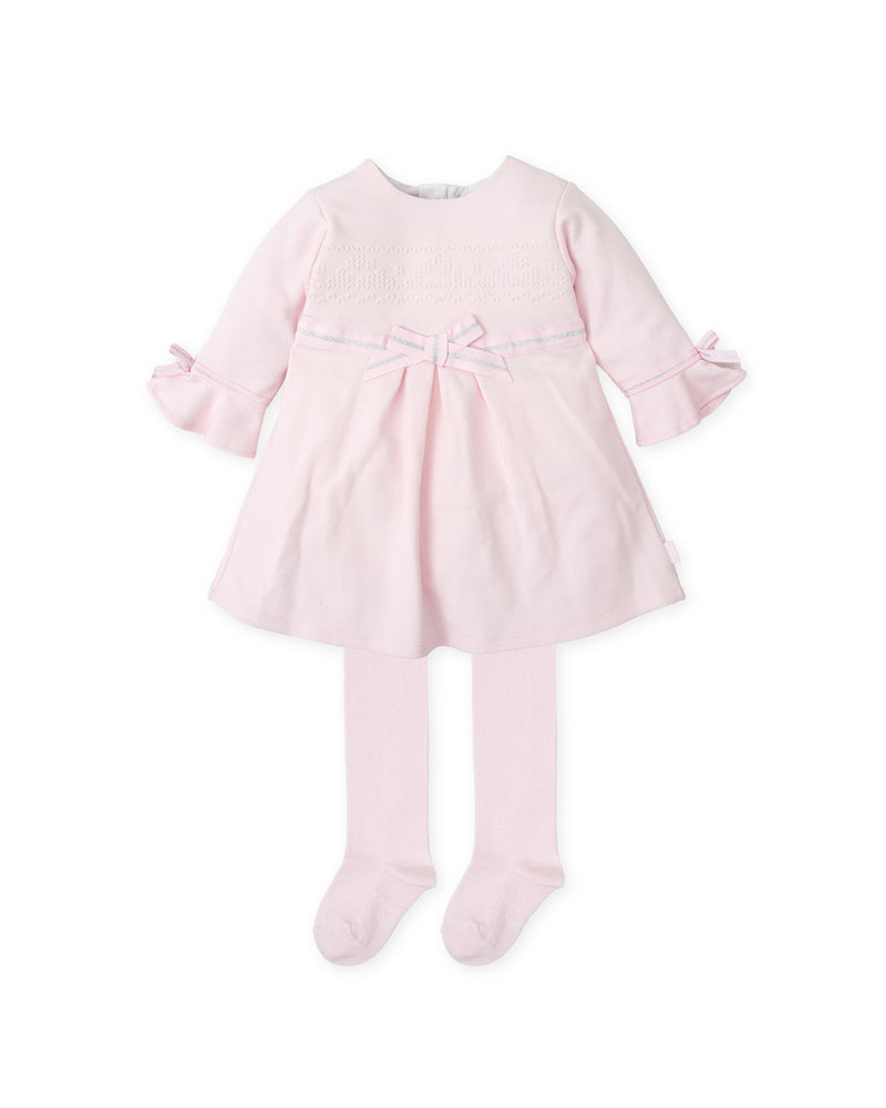 AW24 Tutto Piccolo Pink & Silver Glitter Bow Dress With Tights