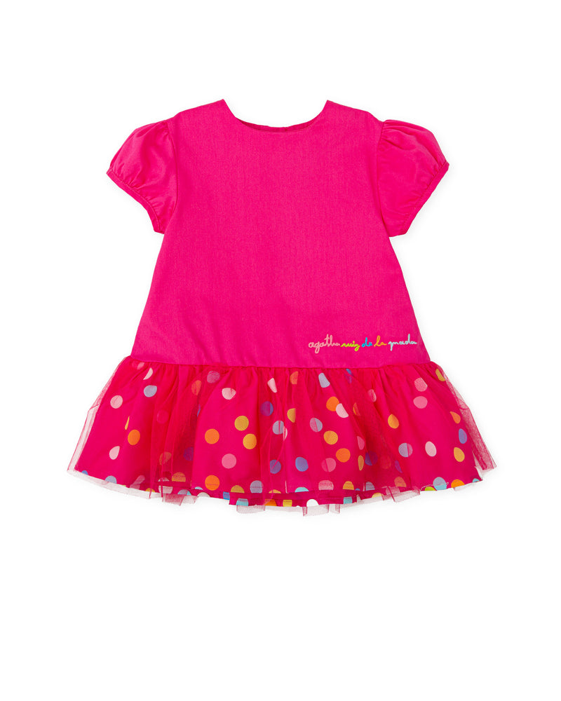 SS25 Agatha Ruiz De La Prada Baby Pink Multicoloured Polka Dot Logo Dress