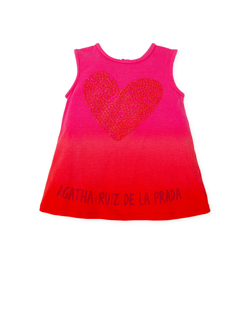 SS25 Agatha Ruiz De La Prada Baby Pink & Red Ombre Glitter Heart Logo Dress