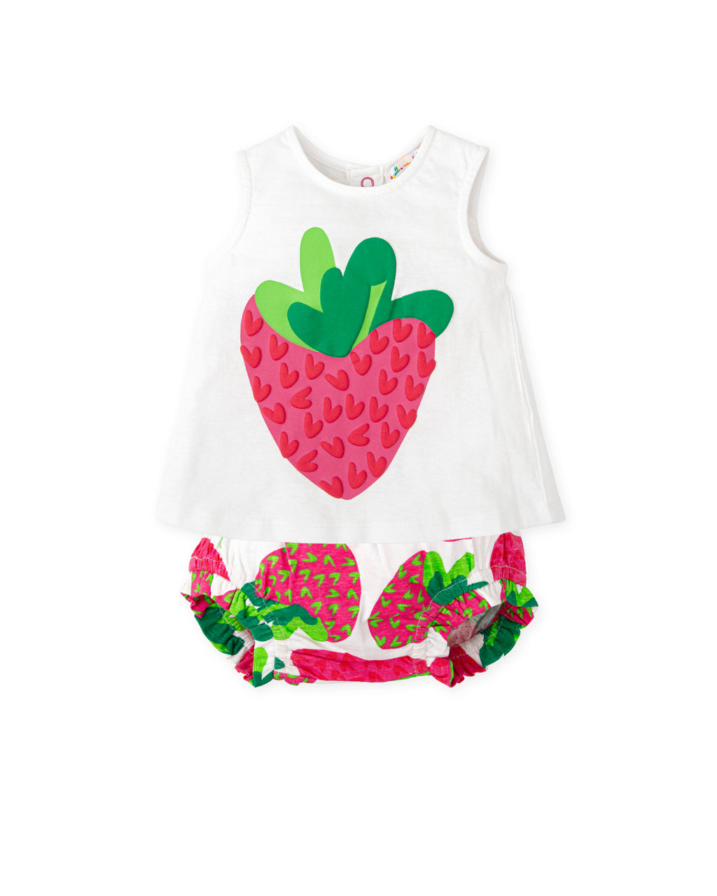 SS25 Agatha Ruiz De La Prada Baby Pink White & Green Strawberry Dress & Knickers Set