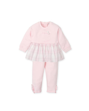 AW24 Tutto Piccolo Pink Grey & White Peplum Bow Frill Legging Set