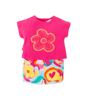 SS25 Agatha Ruiz De La Prada Baby Pink Multicoloured Flower Heart Swirl Shorts Set