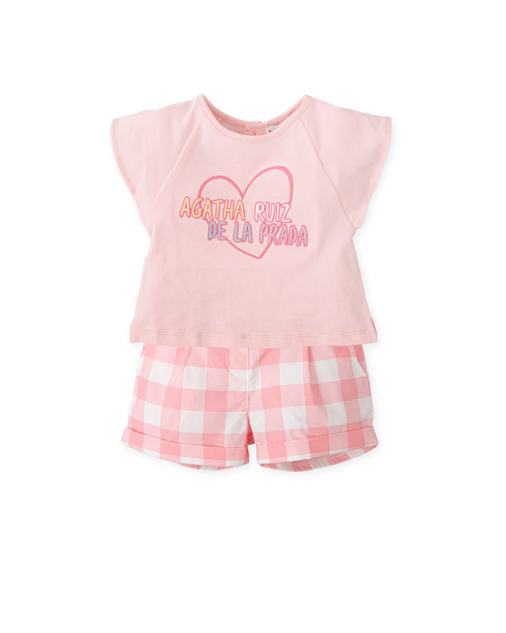 SS25 Agatha Ruiz De La Prada Baby Pink & White Check Heart Logo Shorts Set