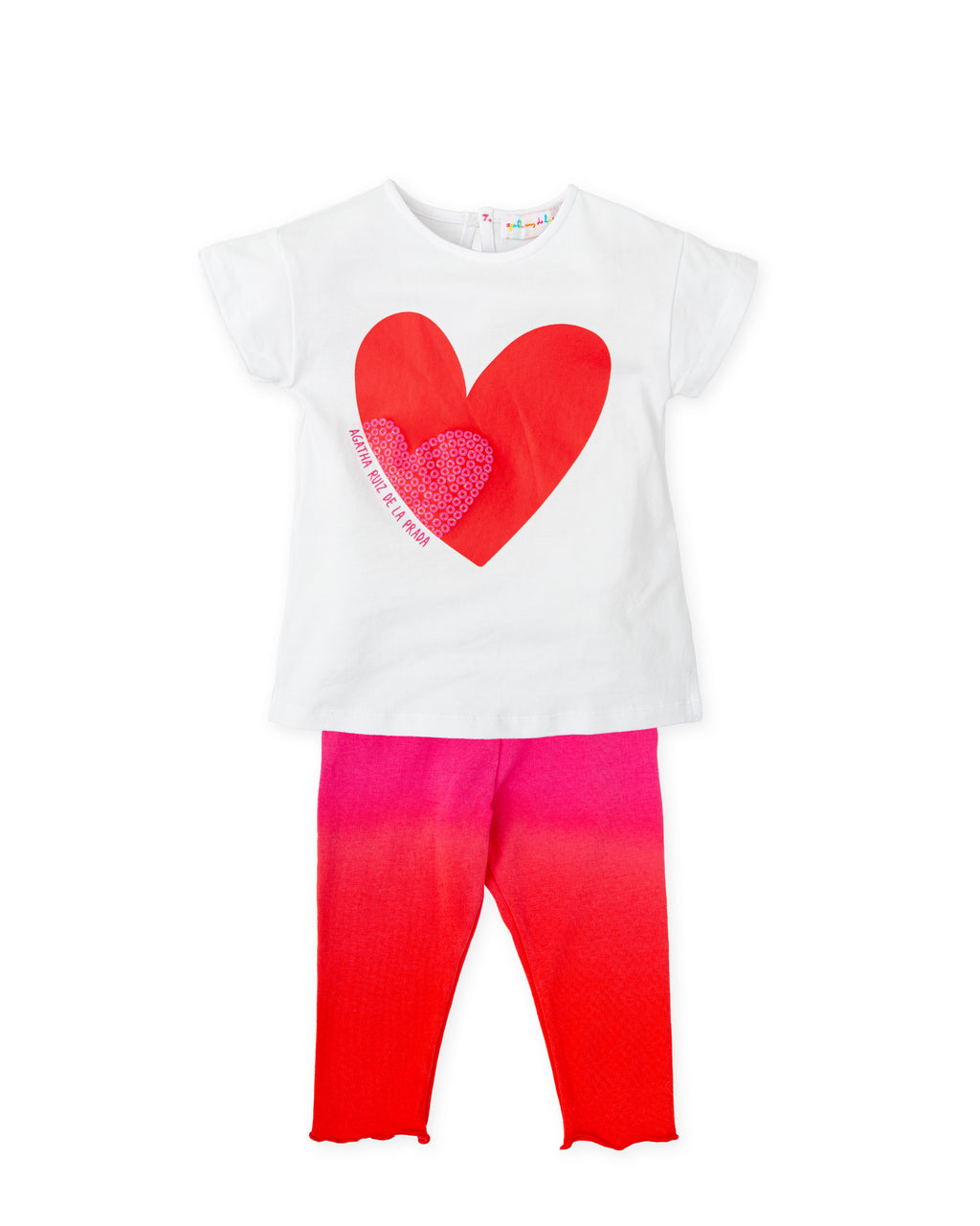 SS25 Agatha Ruiz De La Prada Baby White Pink & Red Ombre Heart Logo Leggings Set