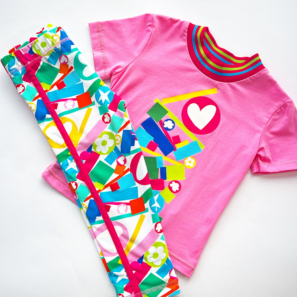 SS25 Agatha Ruiz De La Prada Junior Pink & White Multicoloured Shapes Leggings Set