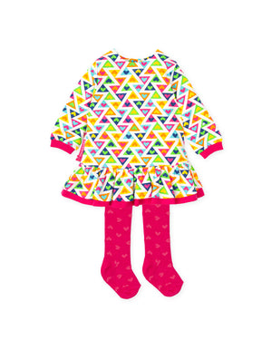 AW24 Agatha Ruiz De La Prada Multicoloured Triangle Hearts Dress With Tights