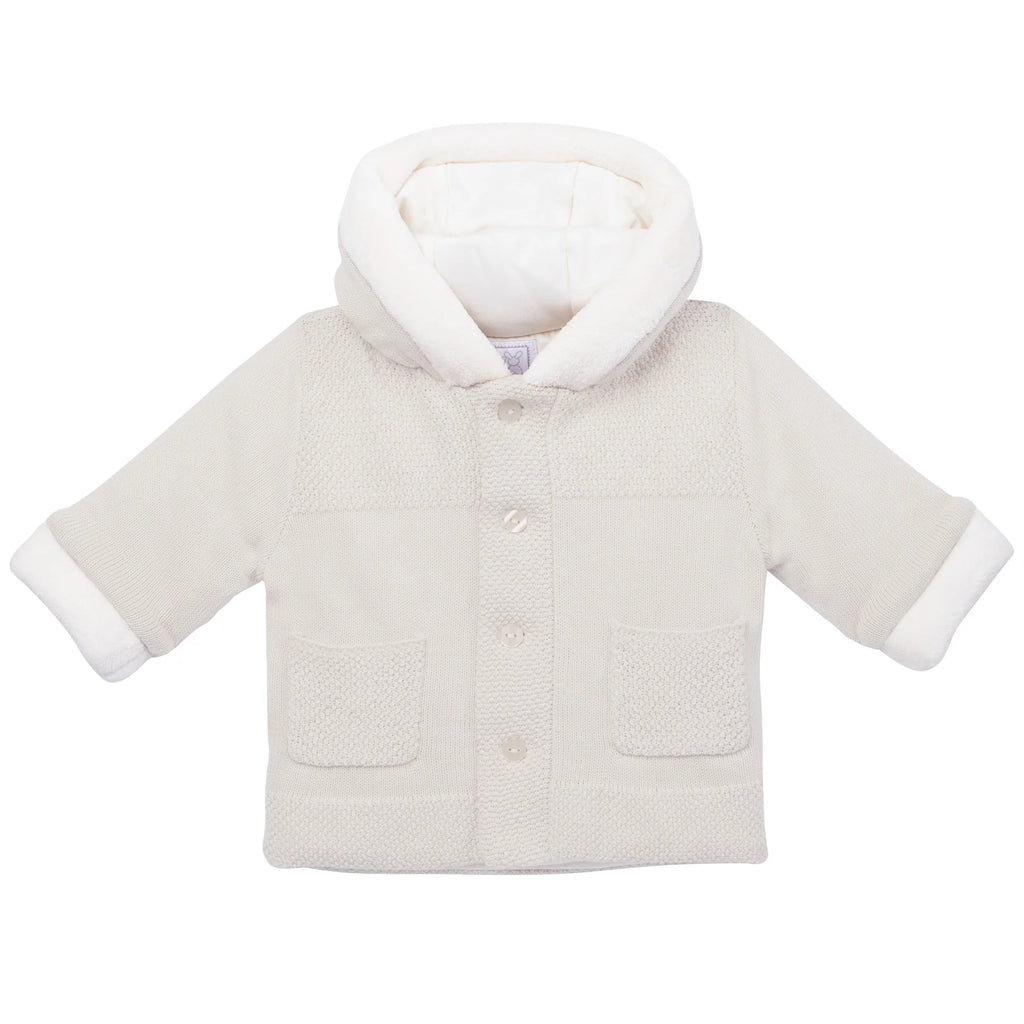 AW24 Emile Et Rose HOLLAND Beige & White Knit Pom Pom Hood Jacket