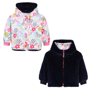 AW24 Billieblush Multicoloured Floral Doodles Faux Fur Reversible Hooded Puffer Jacket