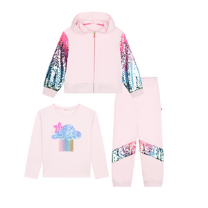 AW24 Billieblush Pink Multicoloured Cloud Sequin Three Piece Zipper Hooded Tracksuit