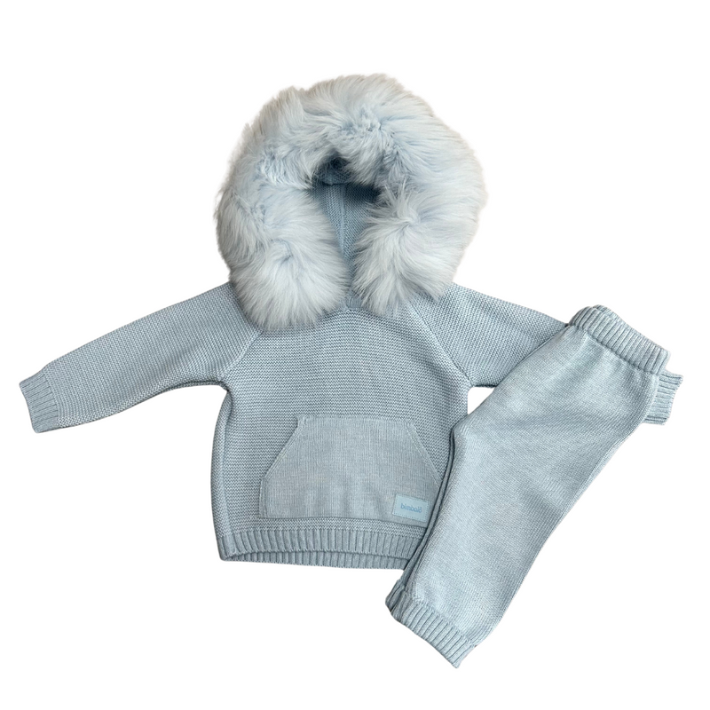 AW24 Bimbalo Blue Knit Fur Hood Tracksuit