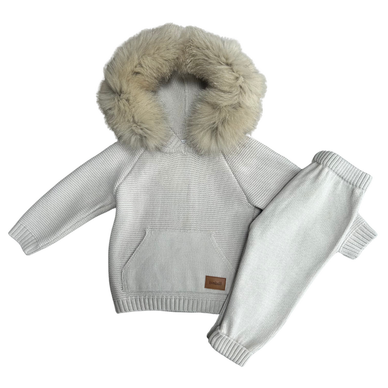 AW24 Bimbalo Beige Knit Fur Hood Tracksuit