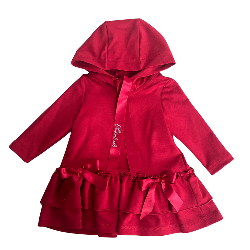 AW24 Bimbalo Red Logo Bow Frill Hoody Dress