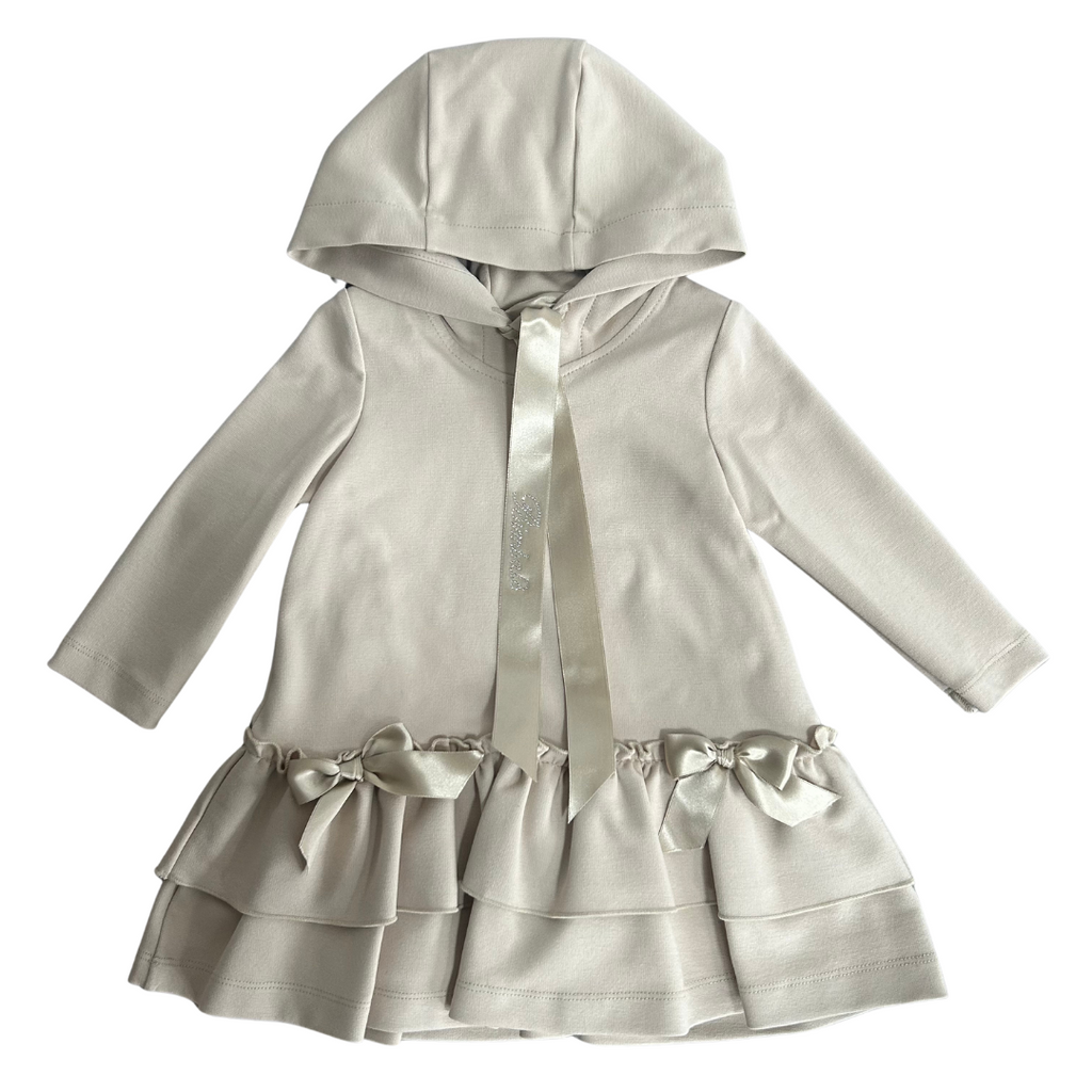 AW24 Bimbalo Beige Logo Bow Frill Hoody Dress