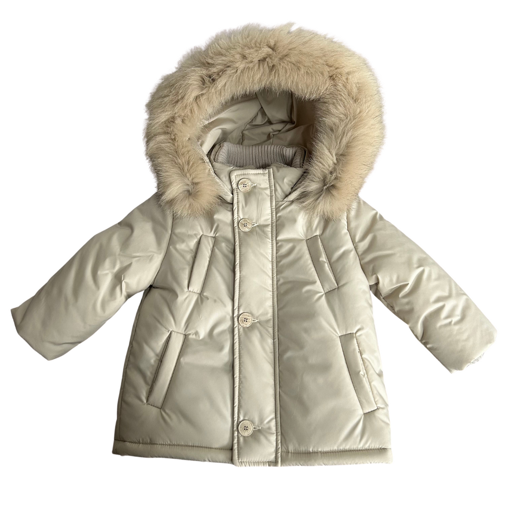 AW24 Bimbalo Beige Fur Hood Coat