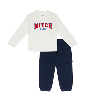 AW24 Mitch & Son BRODY & BRADLEY Navy Blue & White Long Sleeve Top & Cargo Trouser Set