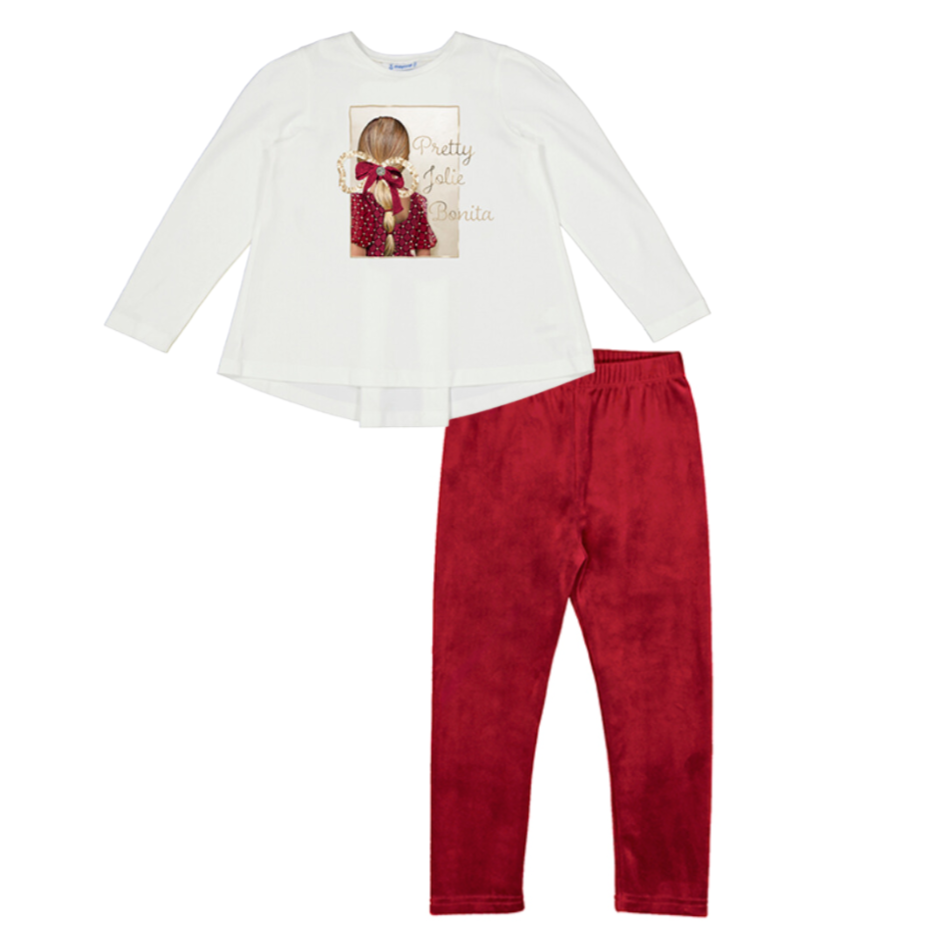 AW24 Mayoral Red Girls 'Pretty Jolie Bonita' Velvet Legging Set