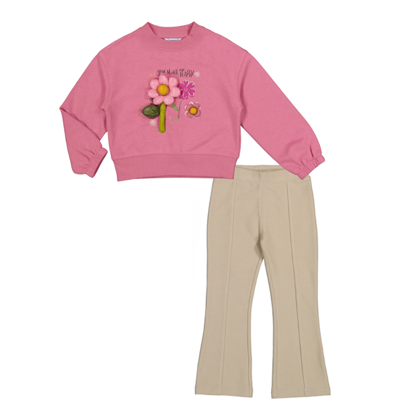 AW24 Mayoral Pink 'You Make Me Happy' Flower Flare Legging Set