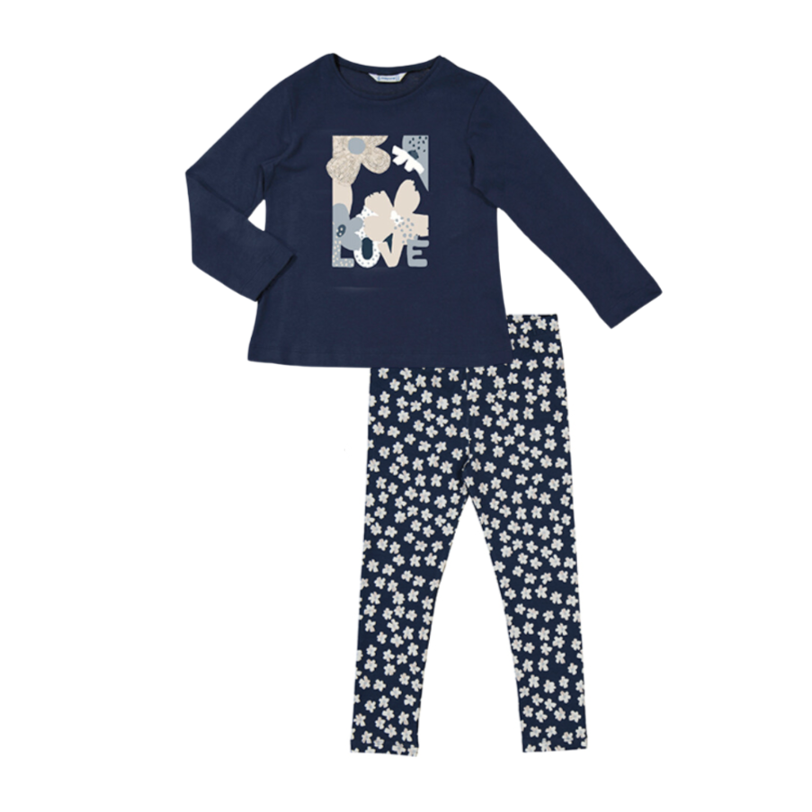 AW24 Mayoral Navy Blue 'Love' Floral Legging Set