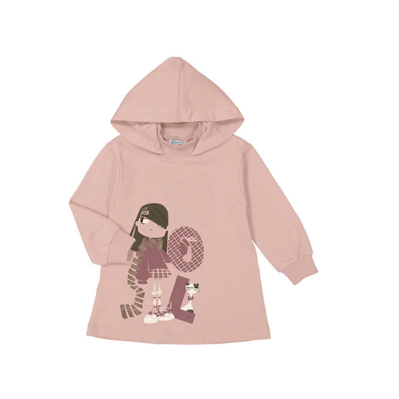 AW24 Mayoral Pink Girl & Cat Hooded Dress