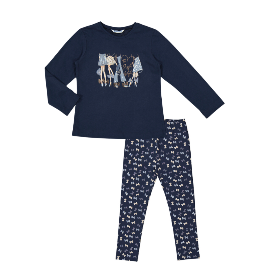 AW24 Mayoral Navy Blue 'The Perfect Outfit' Girls Bow Legging Set