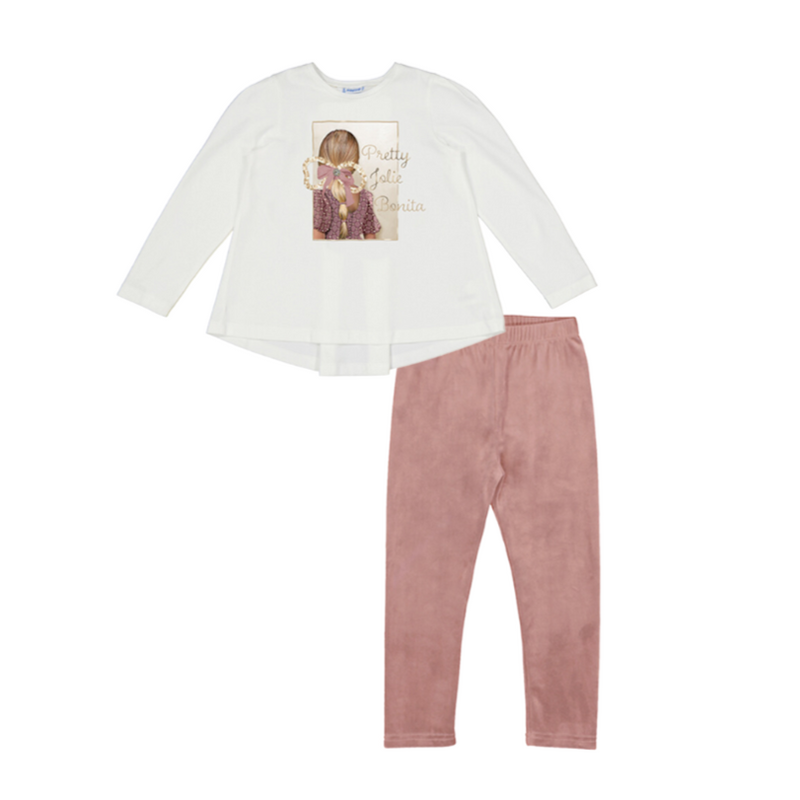 AW24 Mayoral Pink Girls 'Pretty Jolie Bonita' Velvet Legging Set