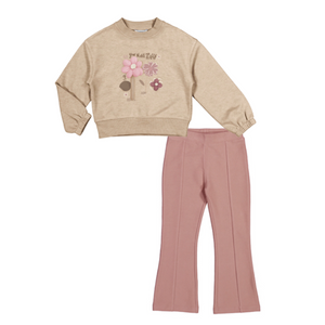 AW24 Mayoral Beige 'You Make Me Happy' Flower Flare Legging Set