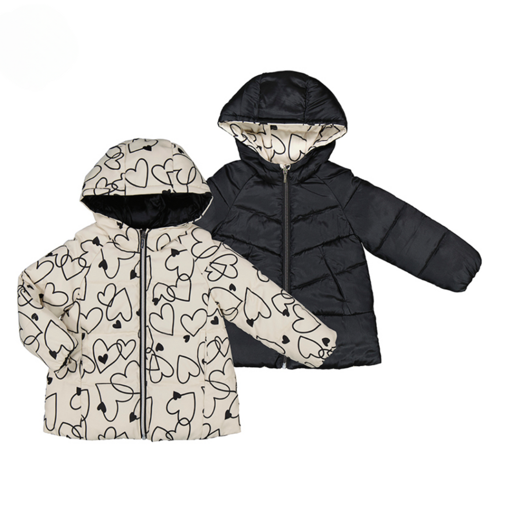 AW24 Mayoral Black Hearts Reversible Hooded Coat