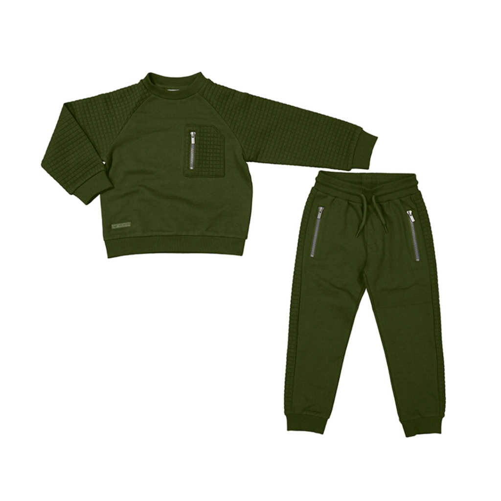 AW24 Mayoral Khaki Green Quilted Pocket Zipper Tracksuit