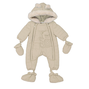 AW24 Mayoral Beige Teddy Bear Faux Fur Puffer Hooded Snowsuit