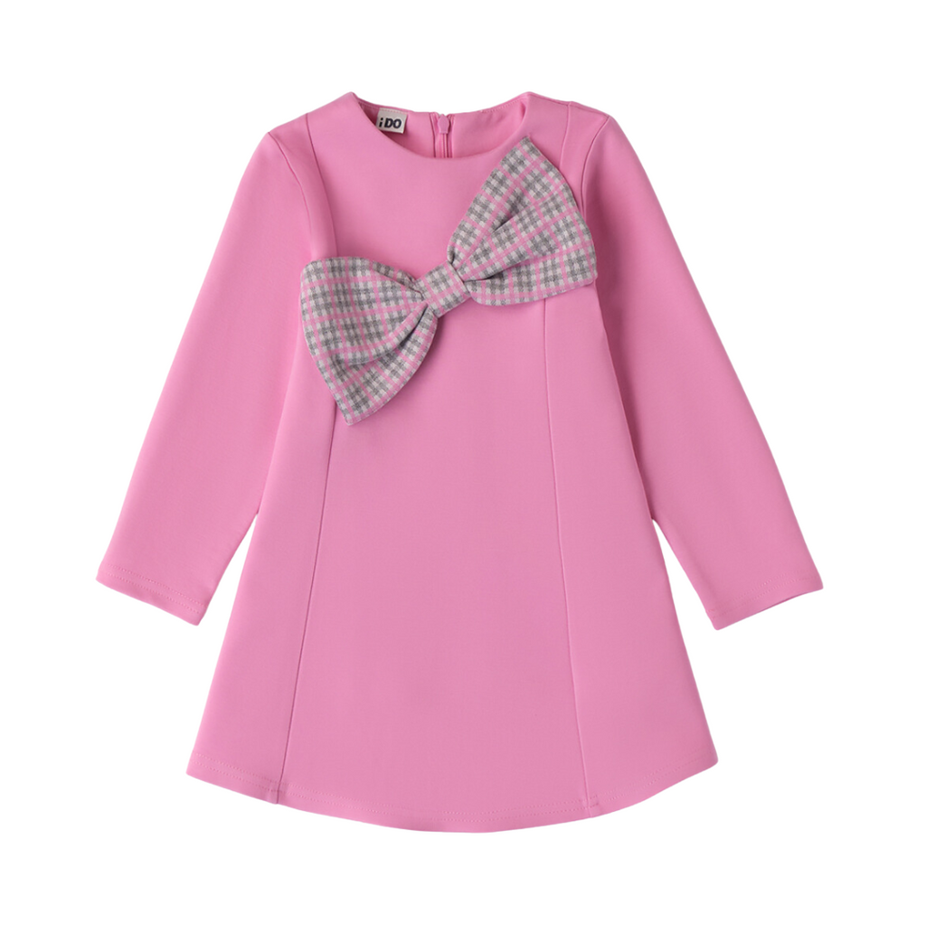 AW24 iDO Pink & Grey Check Bow Dress