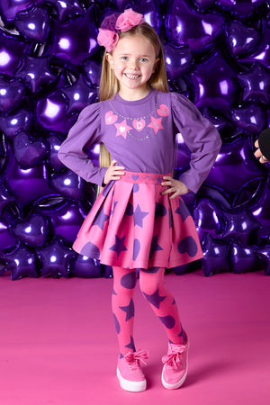 AW24 ADee TAYLOR Bold Purple Hearts & Stars Print Skirt Set