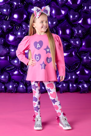 AW24 ADee TALLULAH Hot Pink Hearts & Stars Print Logo Legging Set